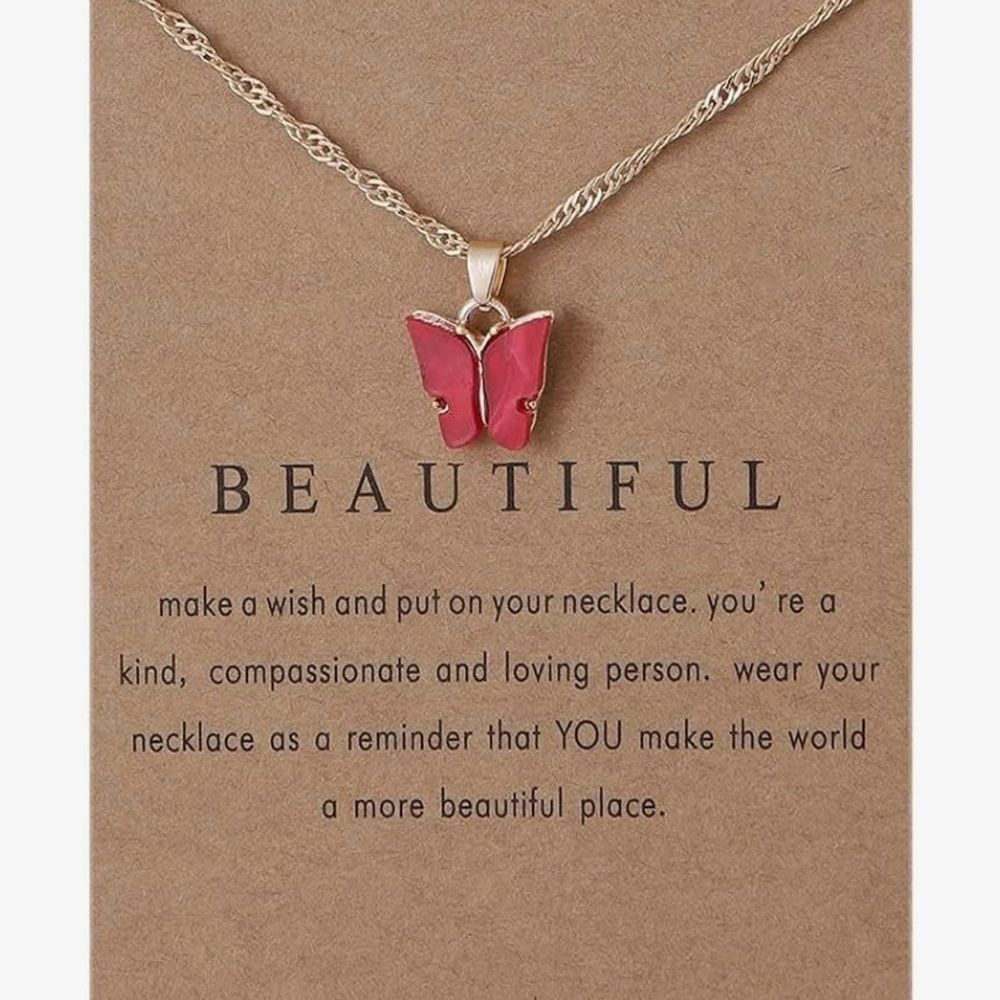 NWT Colorful Acrylic Butterfly Pendant Necklace